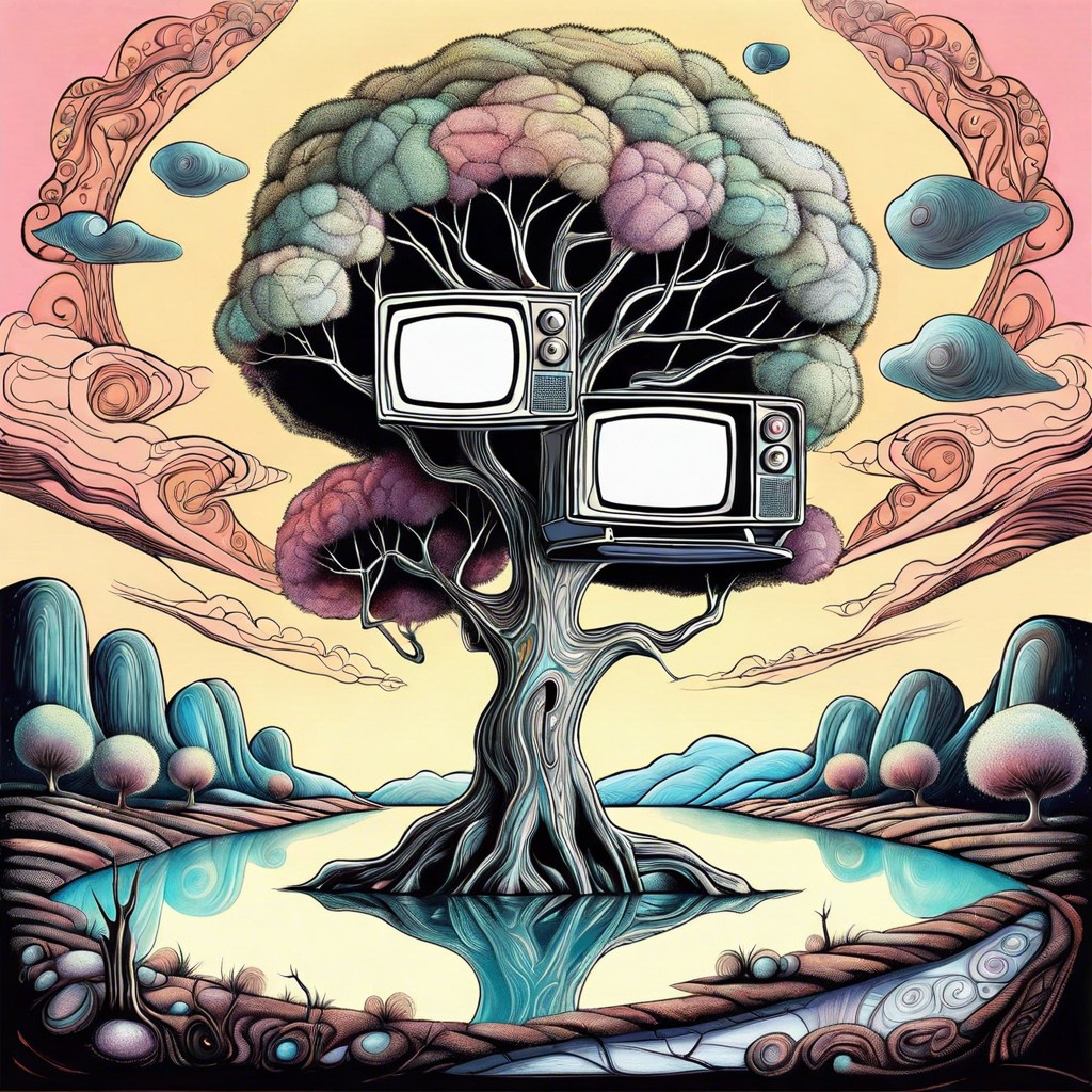 televisions growing on trees showing different dreams