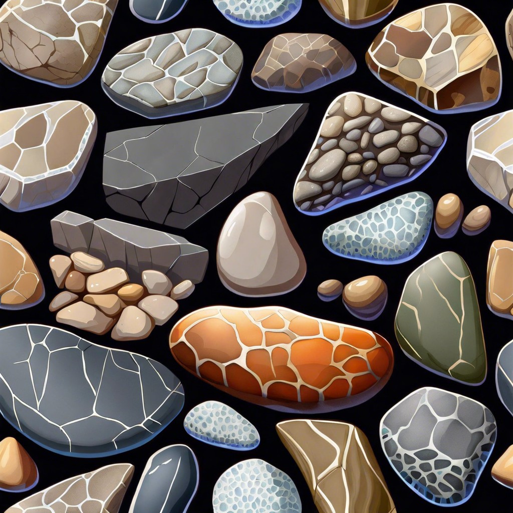 textures of various stones in a riverbed