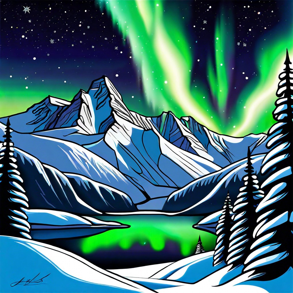 the northern lights over a snowy landscape