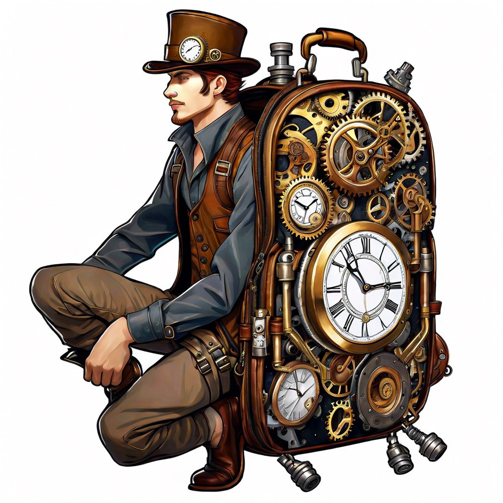 time traveler with a clockwork backpack
