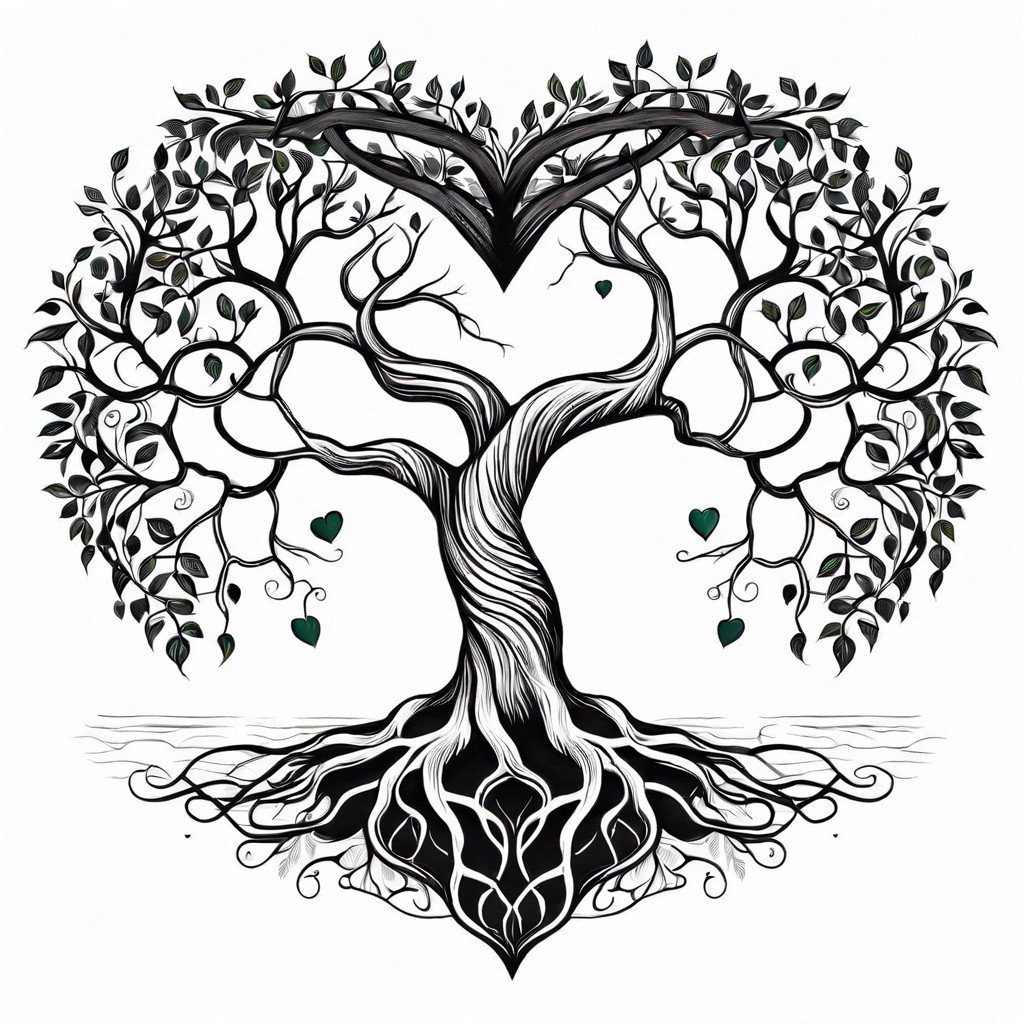 tree of life with roots forming a heart shape