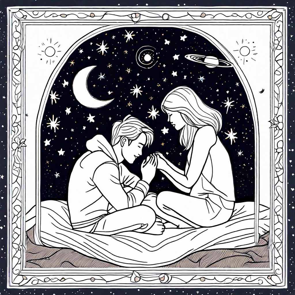 two lovers stargazing on a blanket