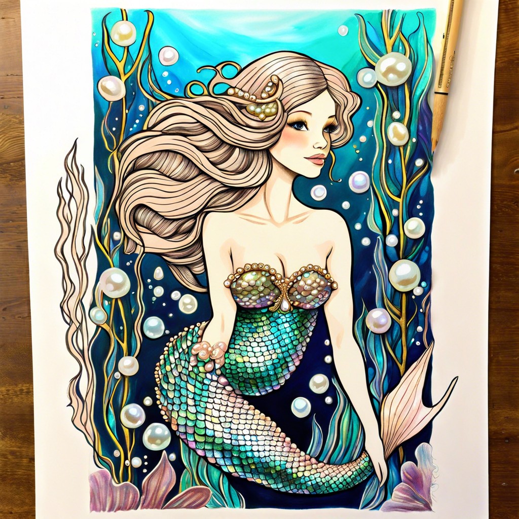 underwater mermaid with shimmering scales and pearls