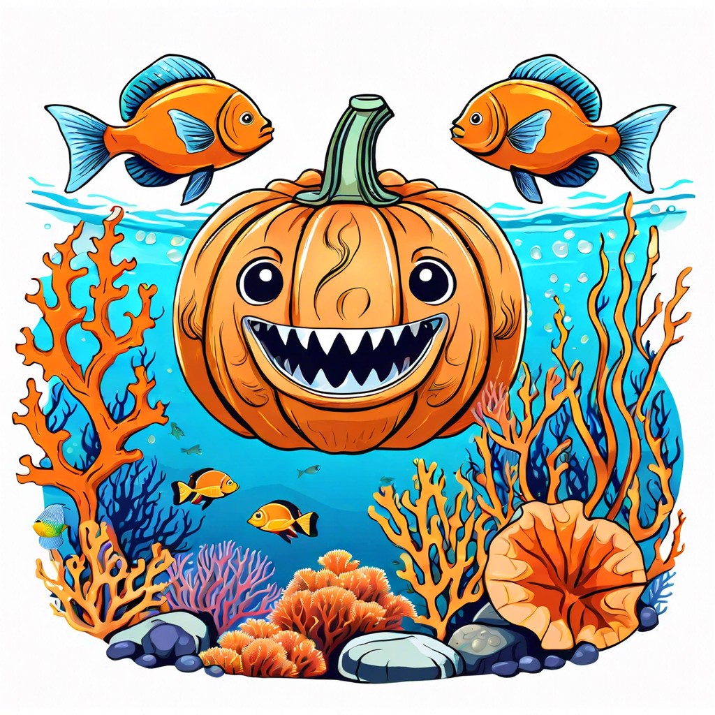 underwater theme pumpkin with coral and fish