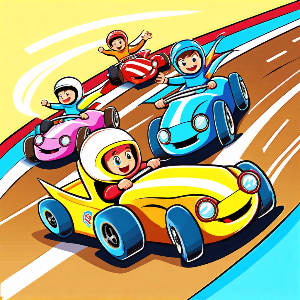 various school supplies racing on a track