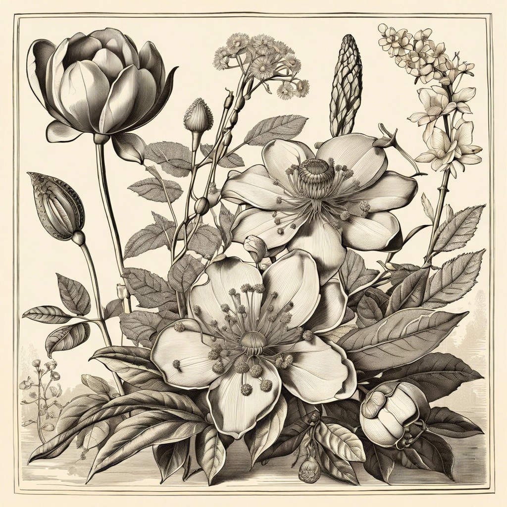 vintage botanical illustrations with intricate details