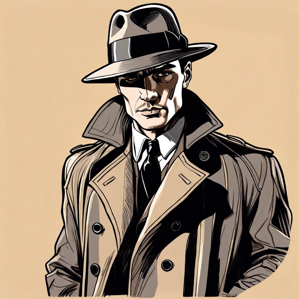 vintage detective with trench coat and fedora