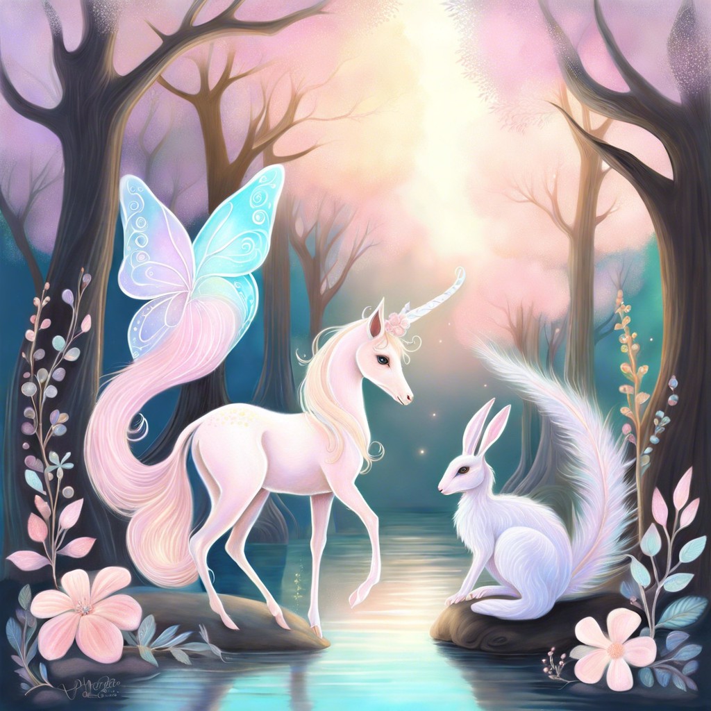 whimsical fairytale characters with soft dreamy hues