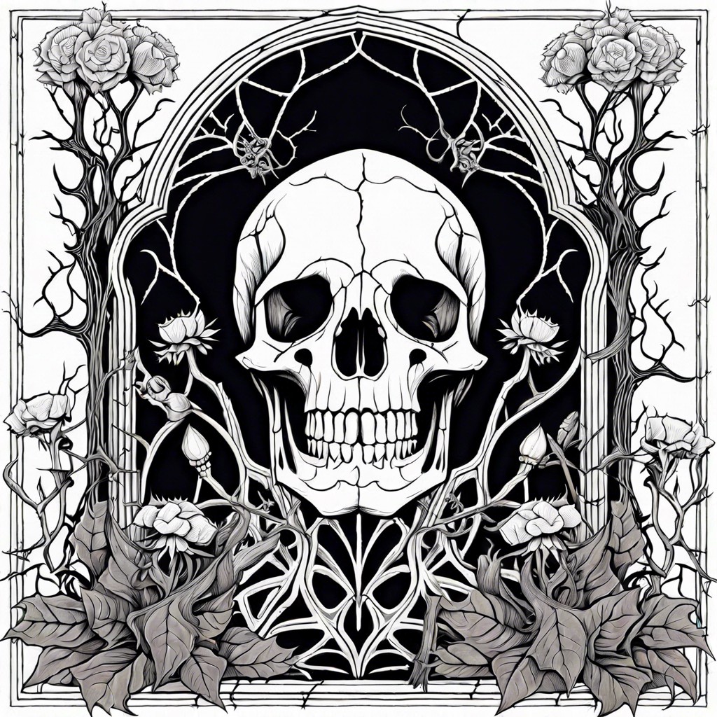 wilted garden of thorn covered skeletons