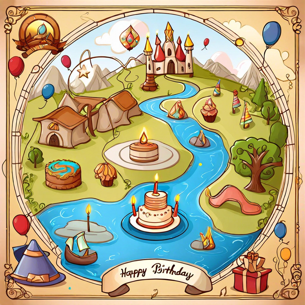 a fantasy map marking the birthday persons milestones