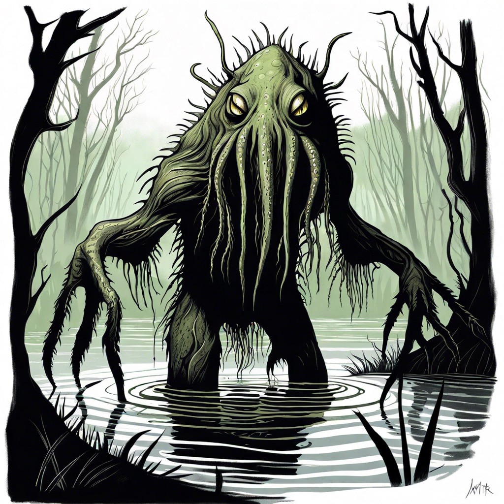 a swamp creature lurking below the waters surface