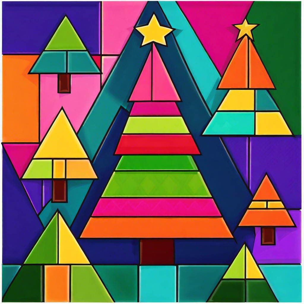 abstract geometric christmas tree with vibrant color blocks