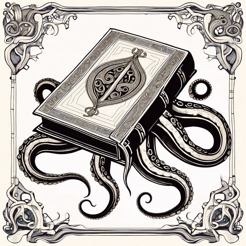 an ancient book with tentacles emerging from its pages