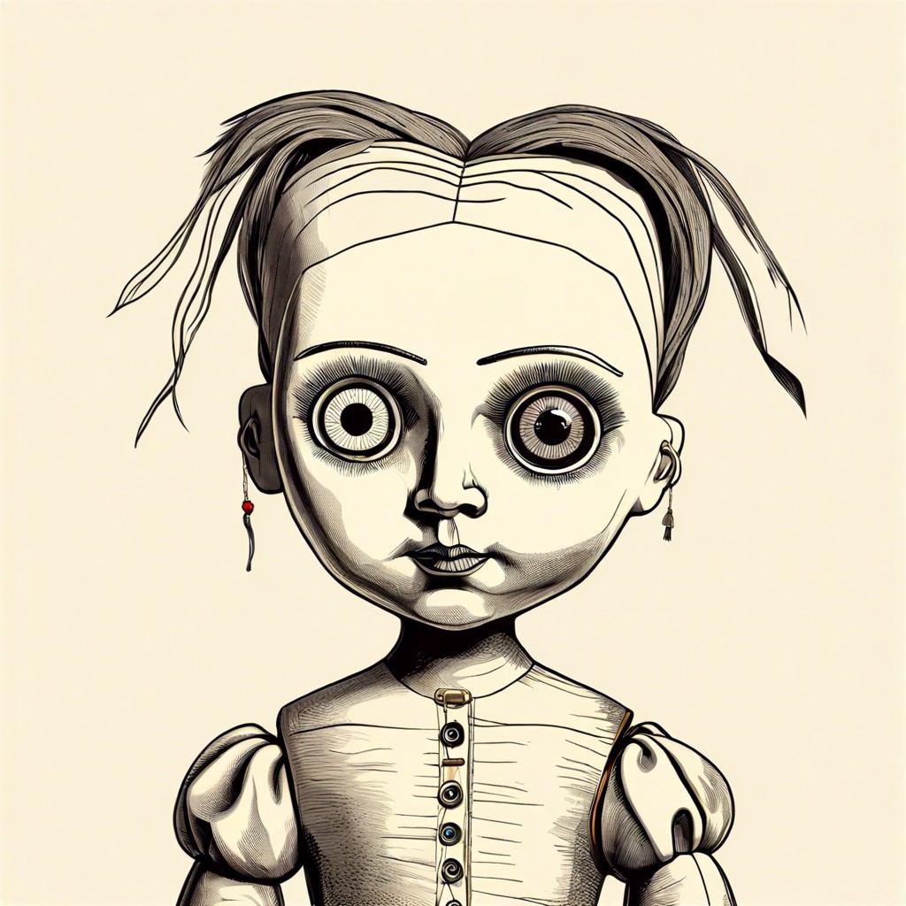 an old crooked doll with mismatched eyes