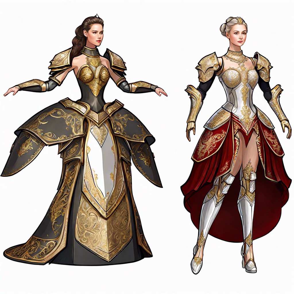 armor mixed with elegant ball gowns