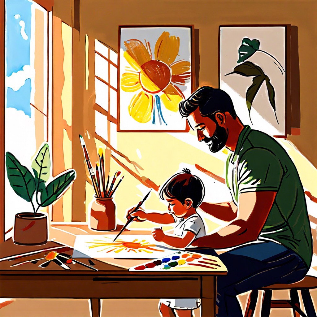 dad and child painting a picture