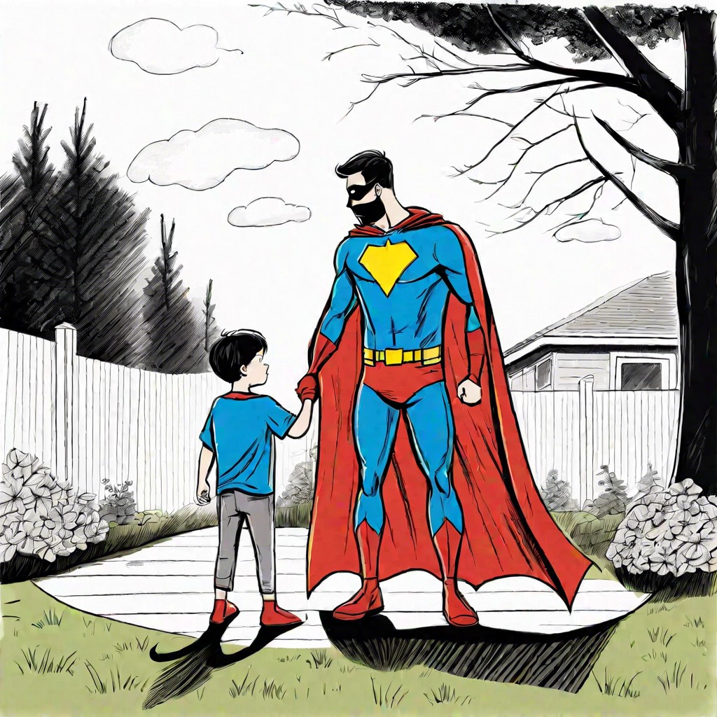 dad and child wearing superhero capes