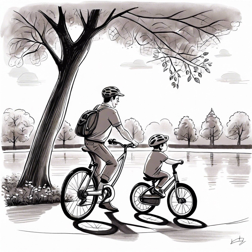 dad teaching child how to ride a bike