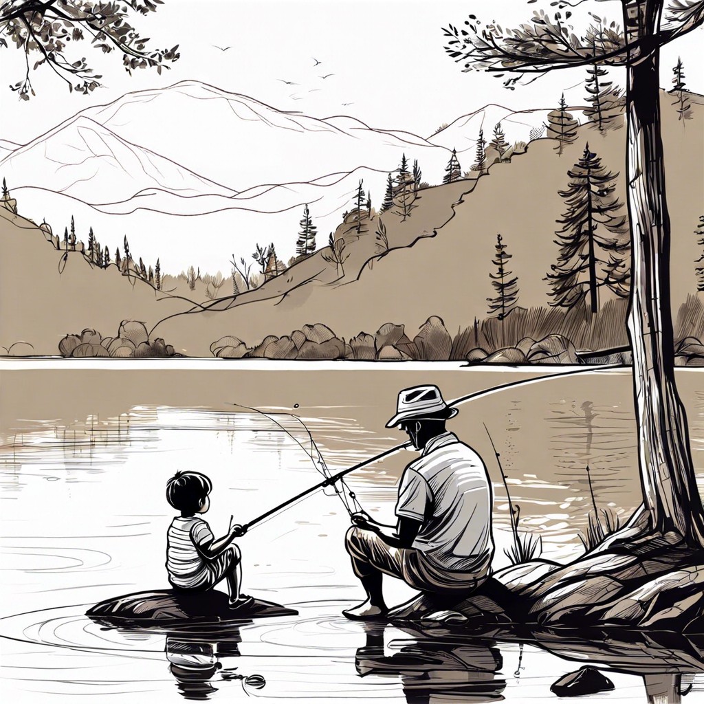 father and child fishing together