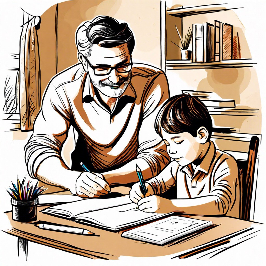 father helping child with homework