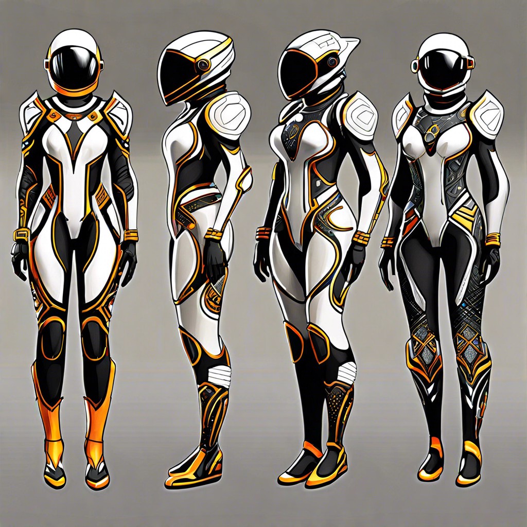 futuristic space suits with intricate designs