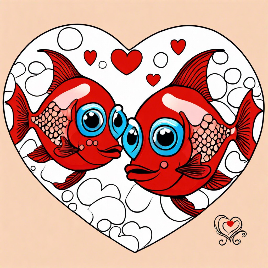 kissing fish in a heart shaped bubble