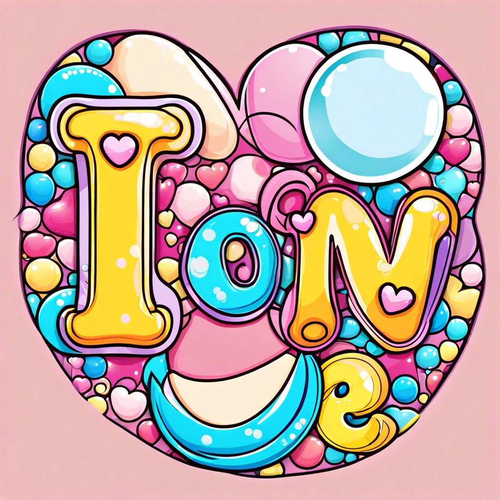 love in bubble letters filled with patterns