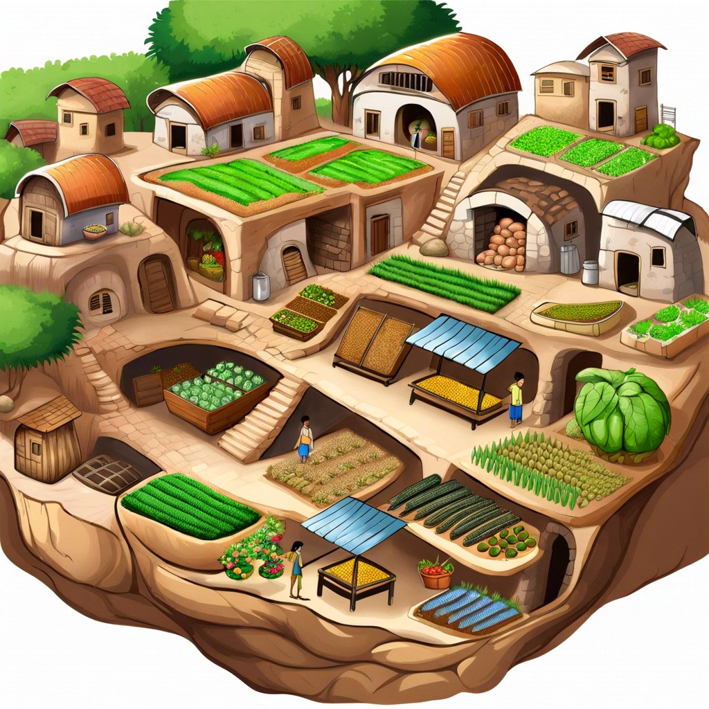 multi layered underground city with levels for agriculture living and commerce