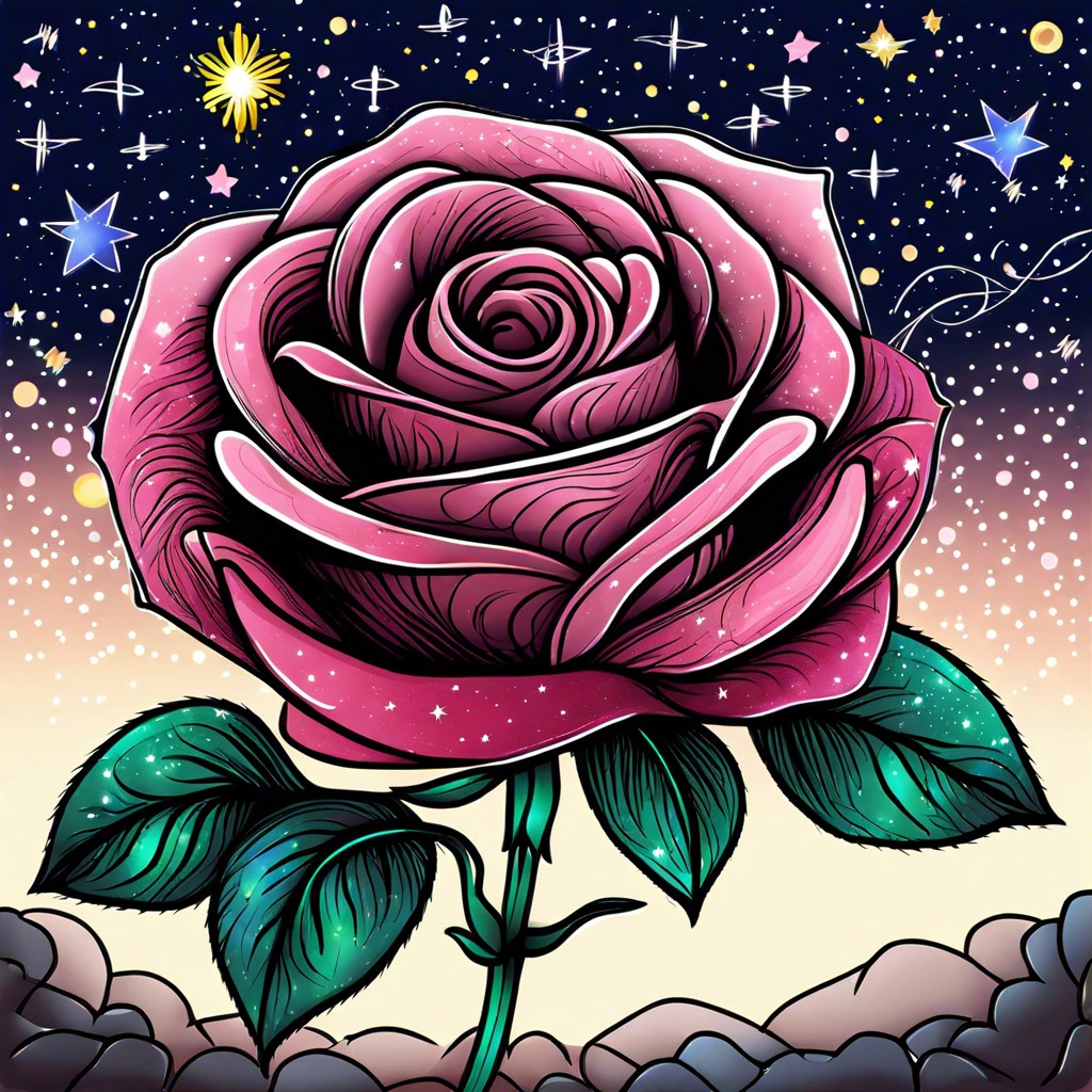 rose with a starry night background