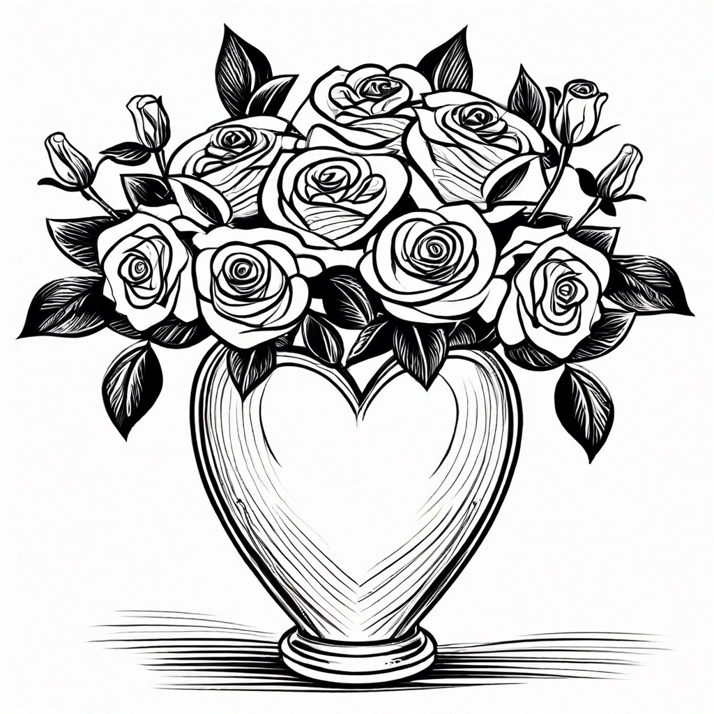 roses in a heart shaped vase