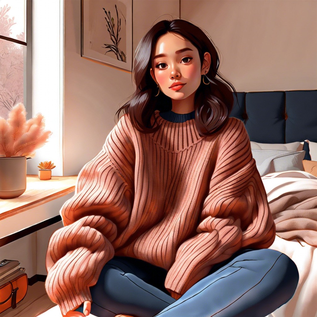 sitting inside a large cozy knit sweater
