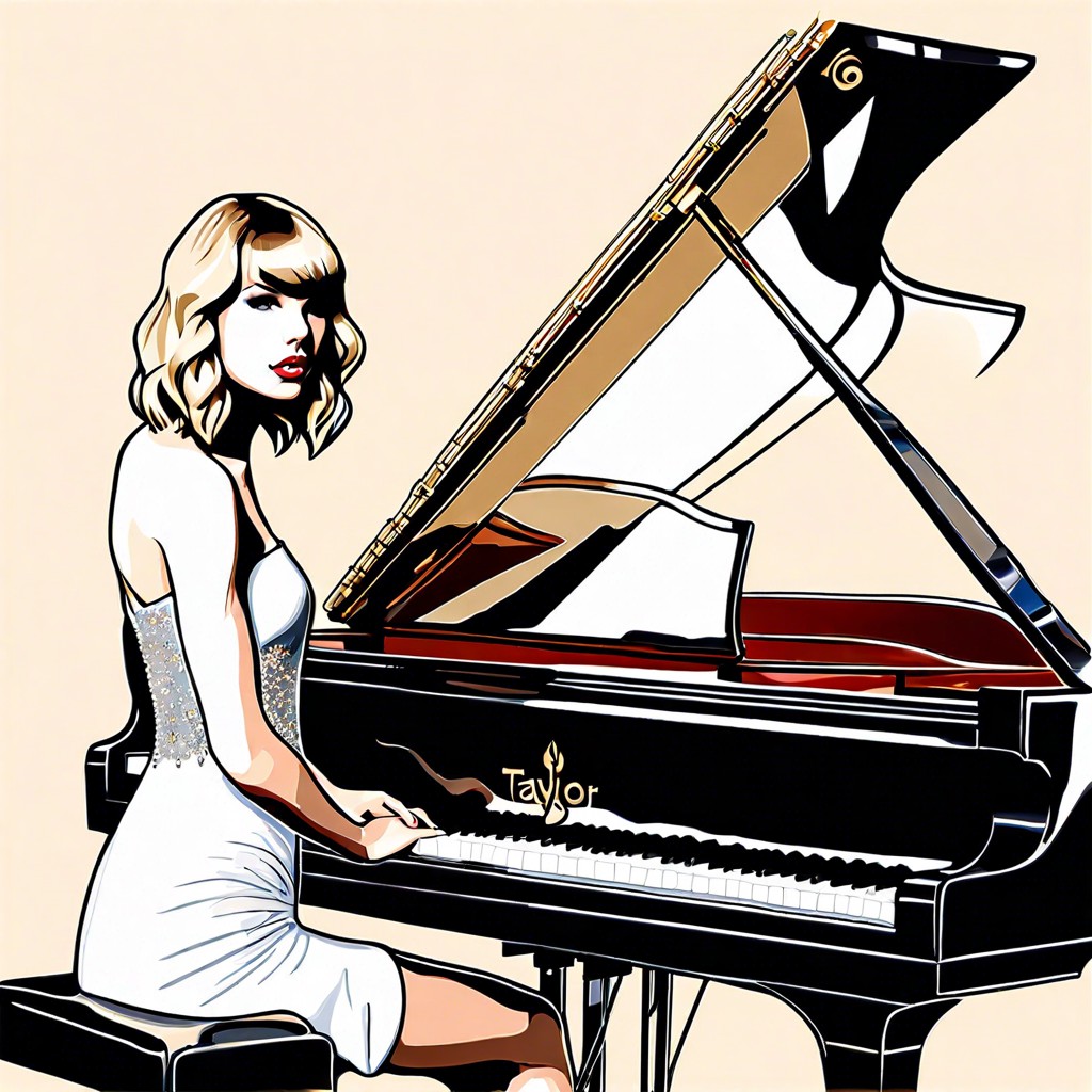 taylor swift performing on a grand piano